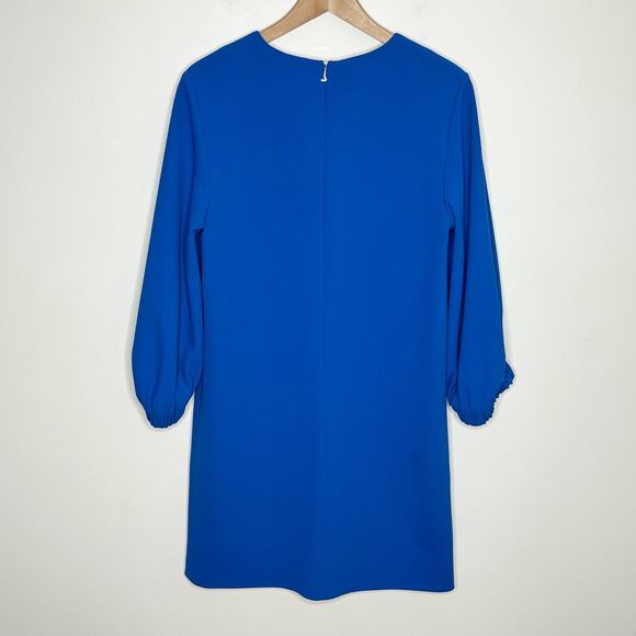 Tibi Womens Crepe Mini Shift Dress 6 Blue 3/4 Sleeve V Neck Workwear Cocktail - Picture 9 of 15